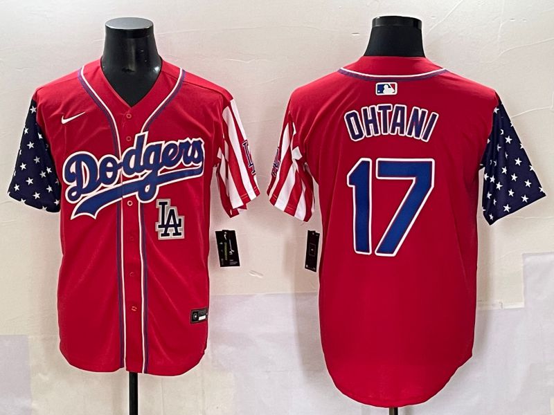 Men 2025 Los Angeles Dodgers #17 Ohtani Red a generation of national flags Joint Name Nike MLB Jersey style 9->los angeles dodgers->MLB Jersey